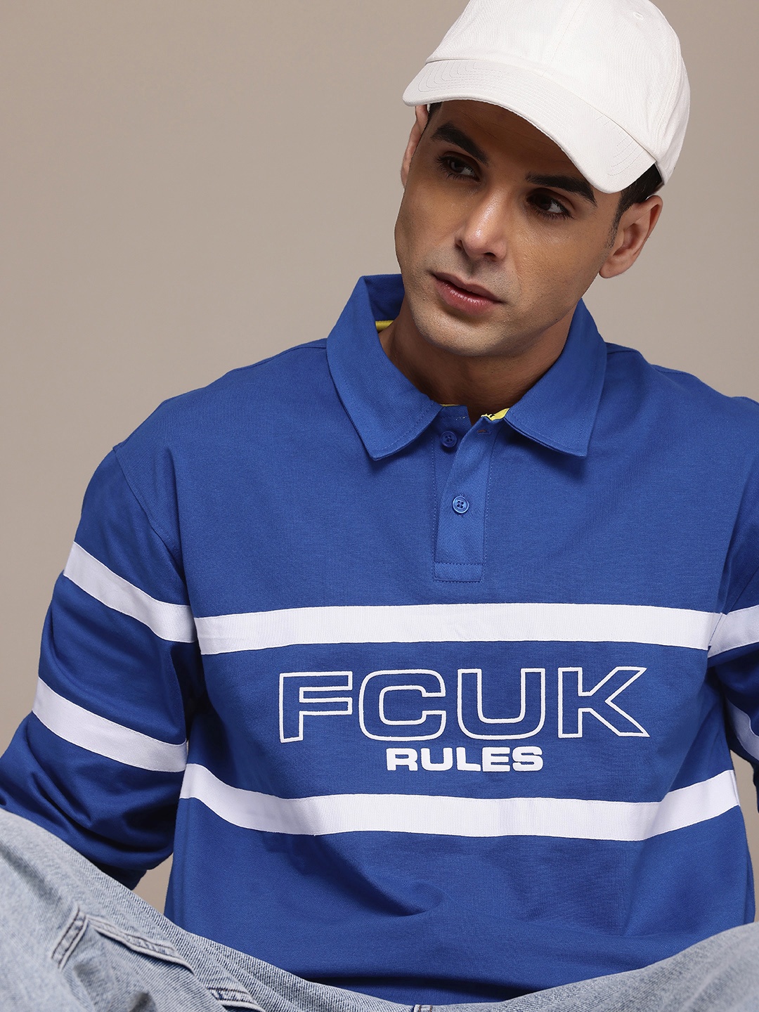 

FCUK Pure Cotton Brand Logo Printed Polo Collar Sweatshirt, Blue