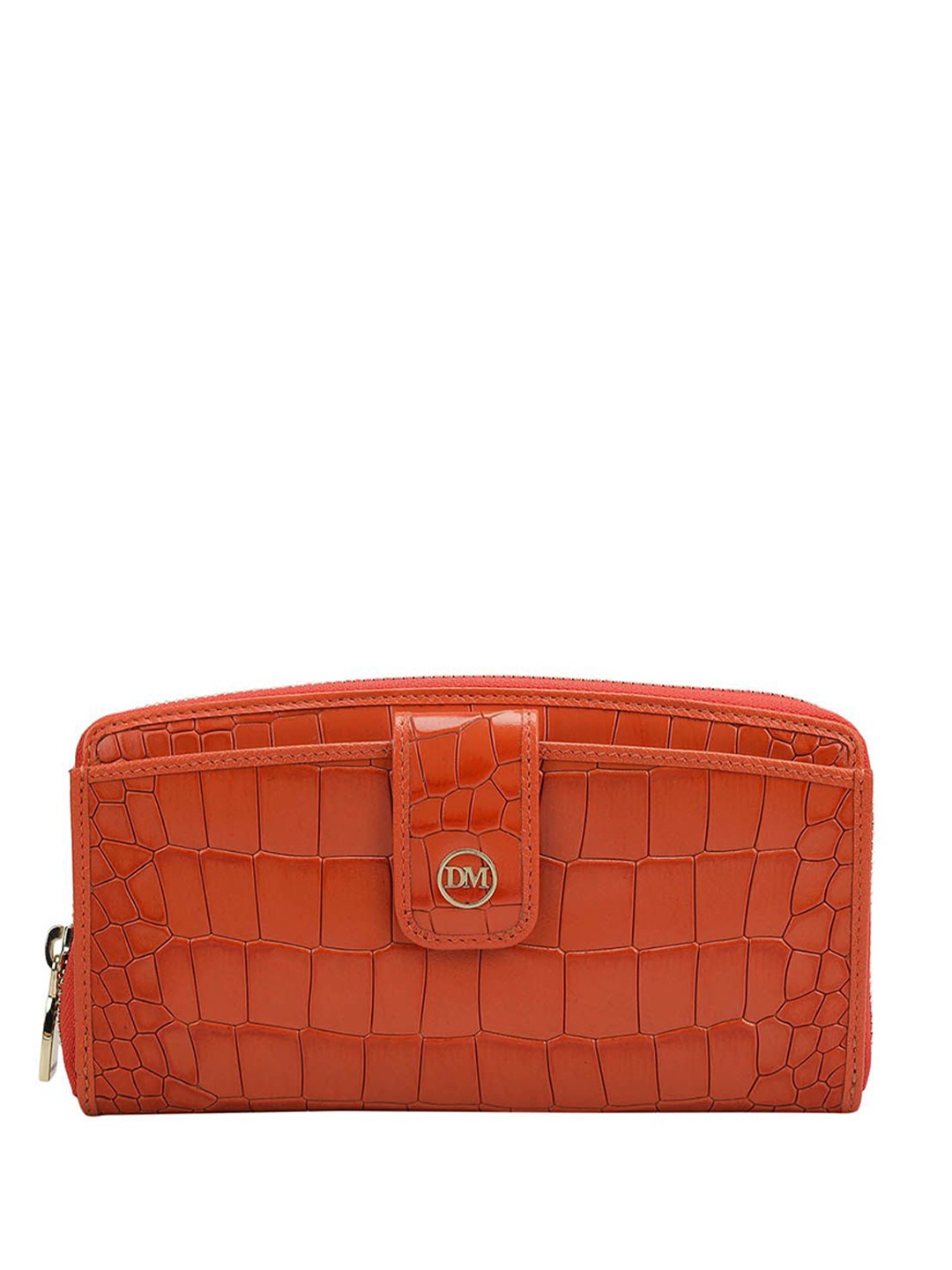 

Da Milano Women Textured Leather Zip Around Wallet, Orange