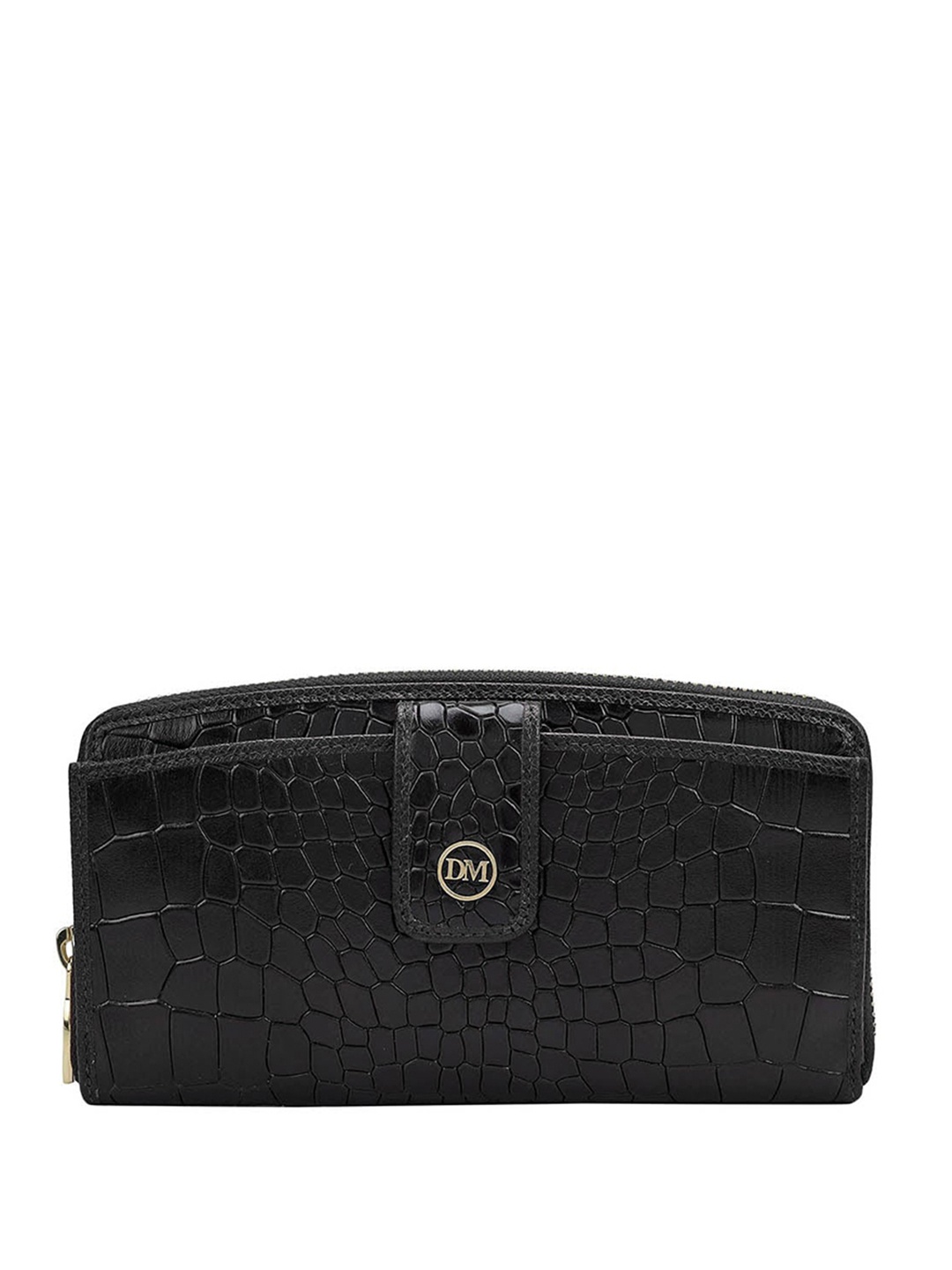 

Da Milano Women Textured Leather Zip Around Wallet, Black