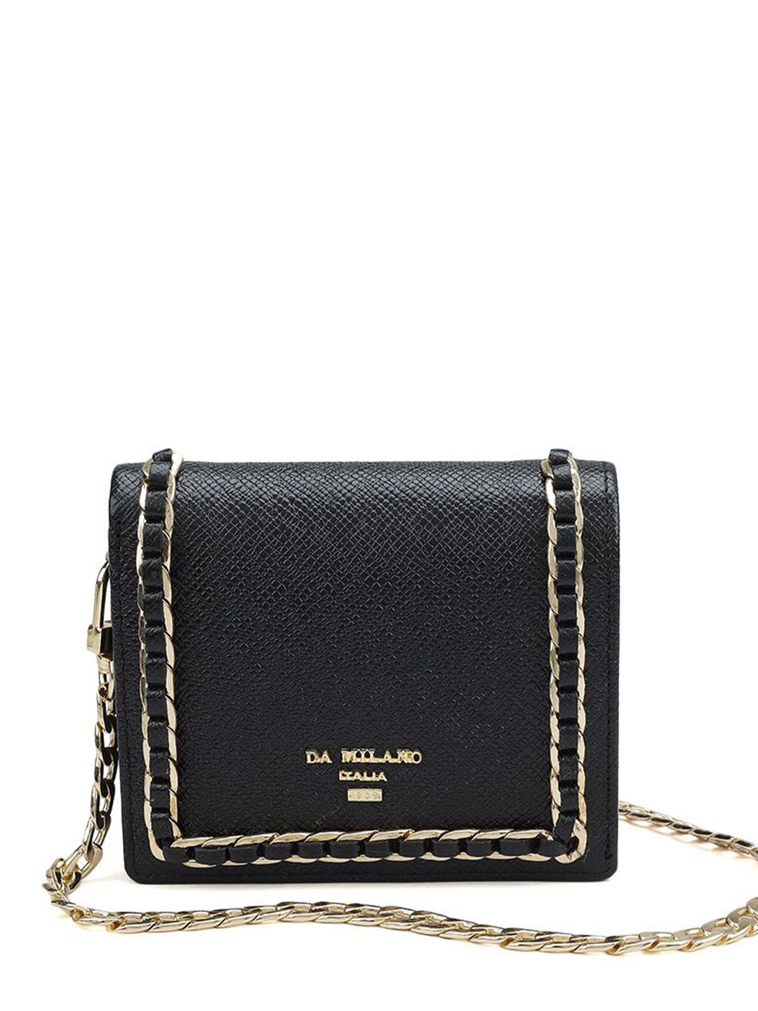 

Da Milano Women Textured Leather Two Fold Wallet, Black