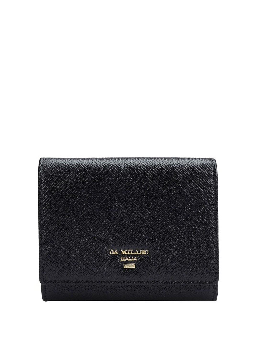 

Da Milano Women Textured Leather Two Fold Wallet, Black