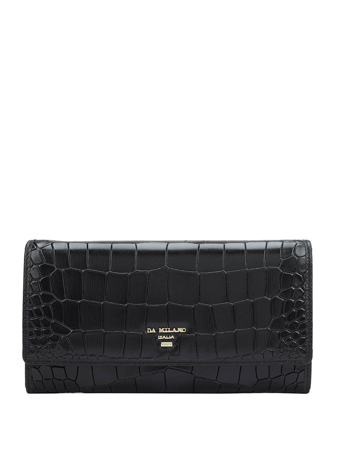 

Da Milano Women Textured Leather Envelope Wallet, Black