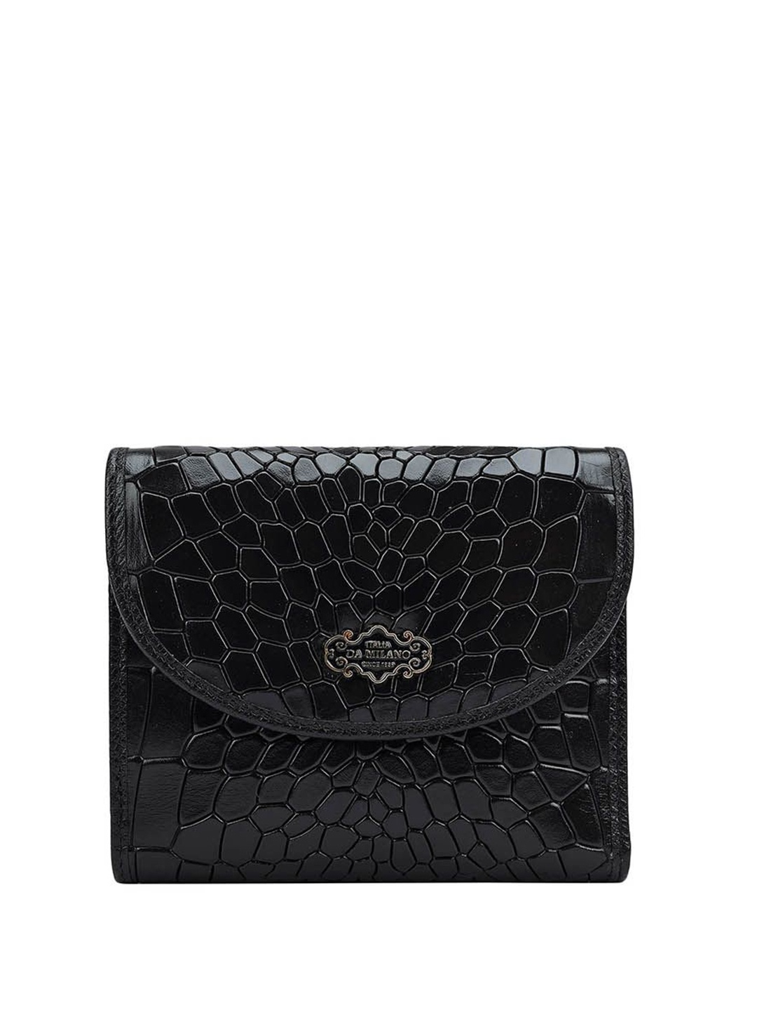 

Da Milano Women Textured Leather Two Fold Wallet, Black