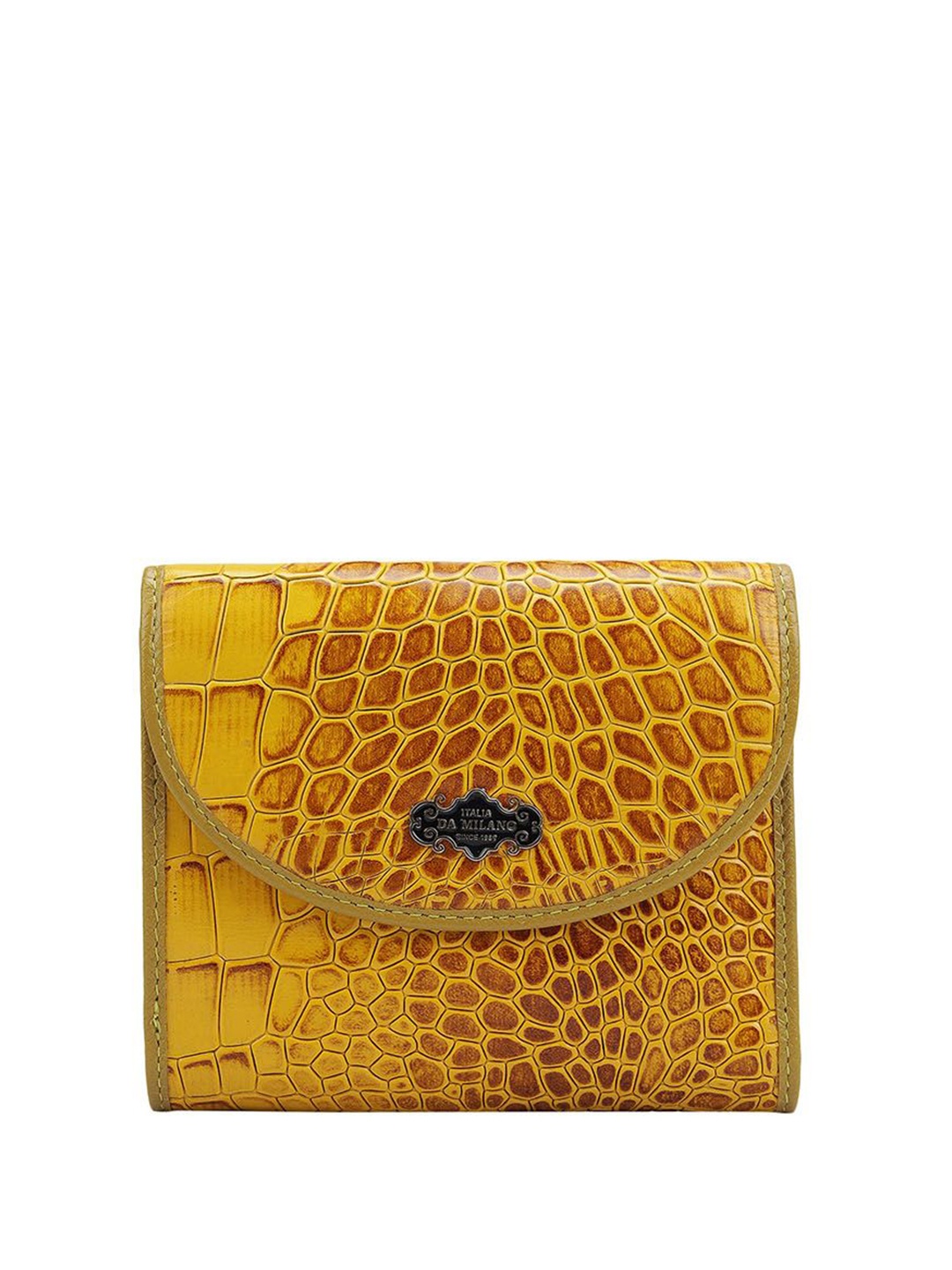 

Da Milano Women Textured Leather Two Fold Wallet, Yellow