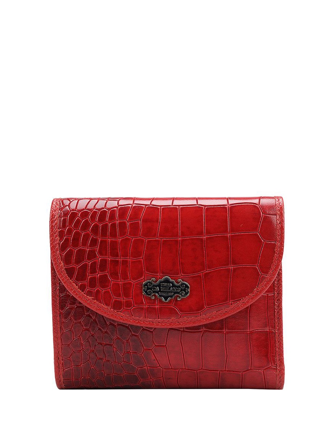 

Da Milano Women Textured Leather Two Fold Wallet, Red