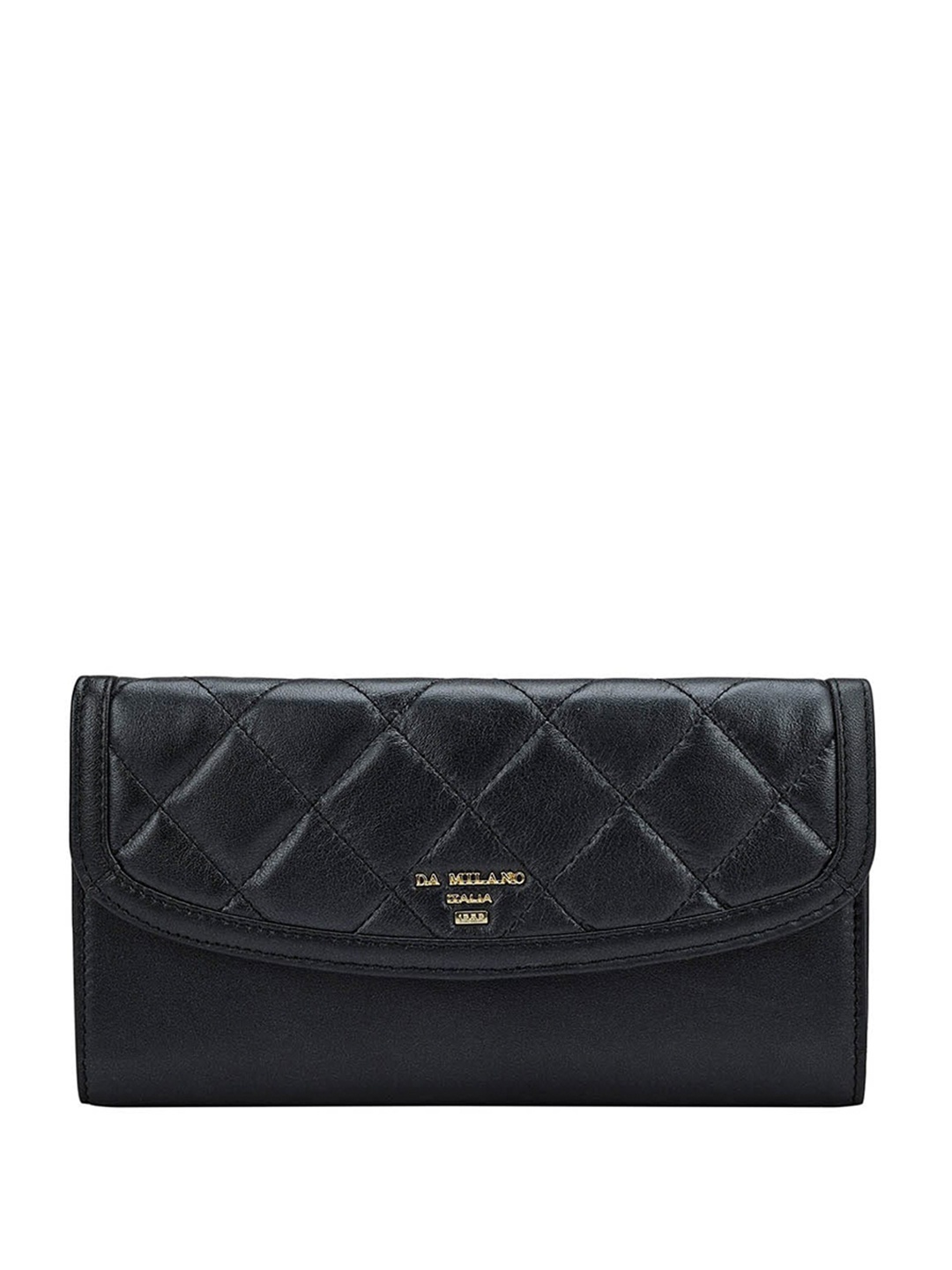 

Da Milano Women Textured Leather Two Fold Wallet, Black