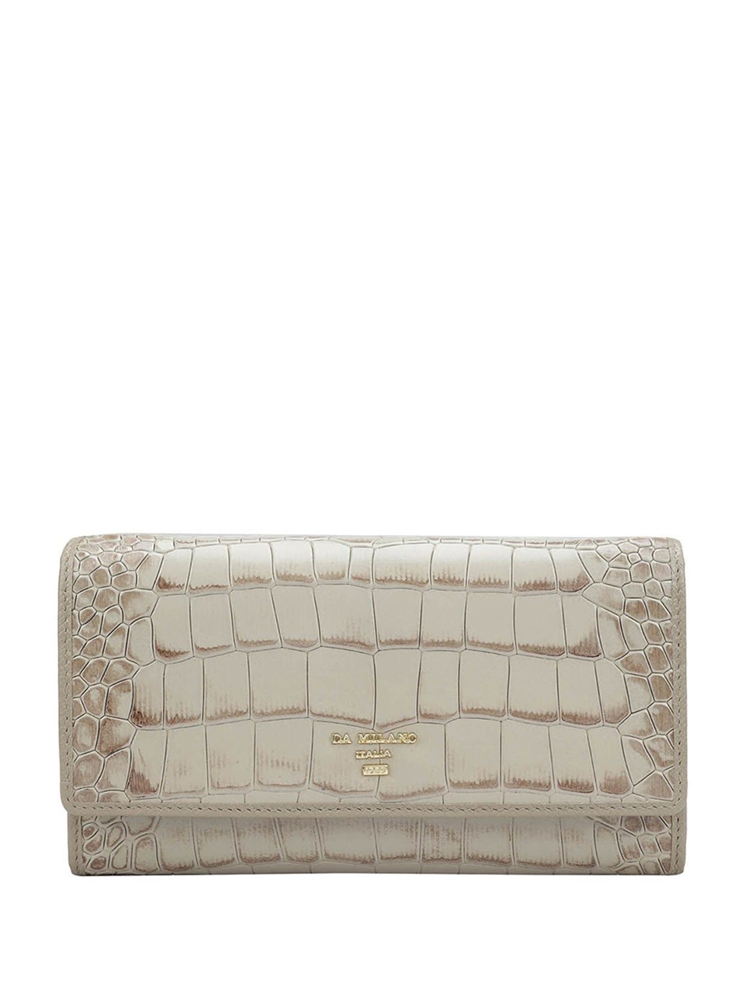 

Da Milano Women Textured Leather Two Fold Wallet, White