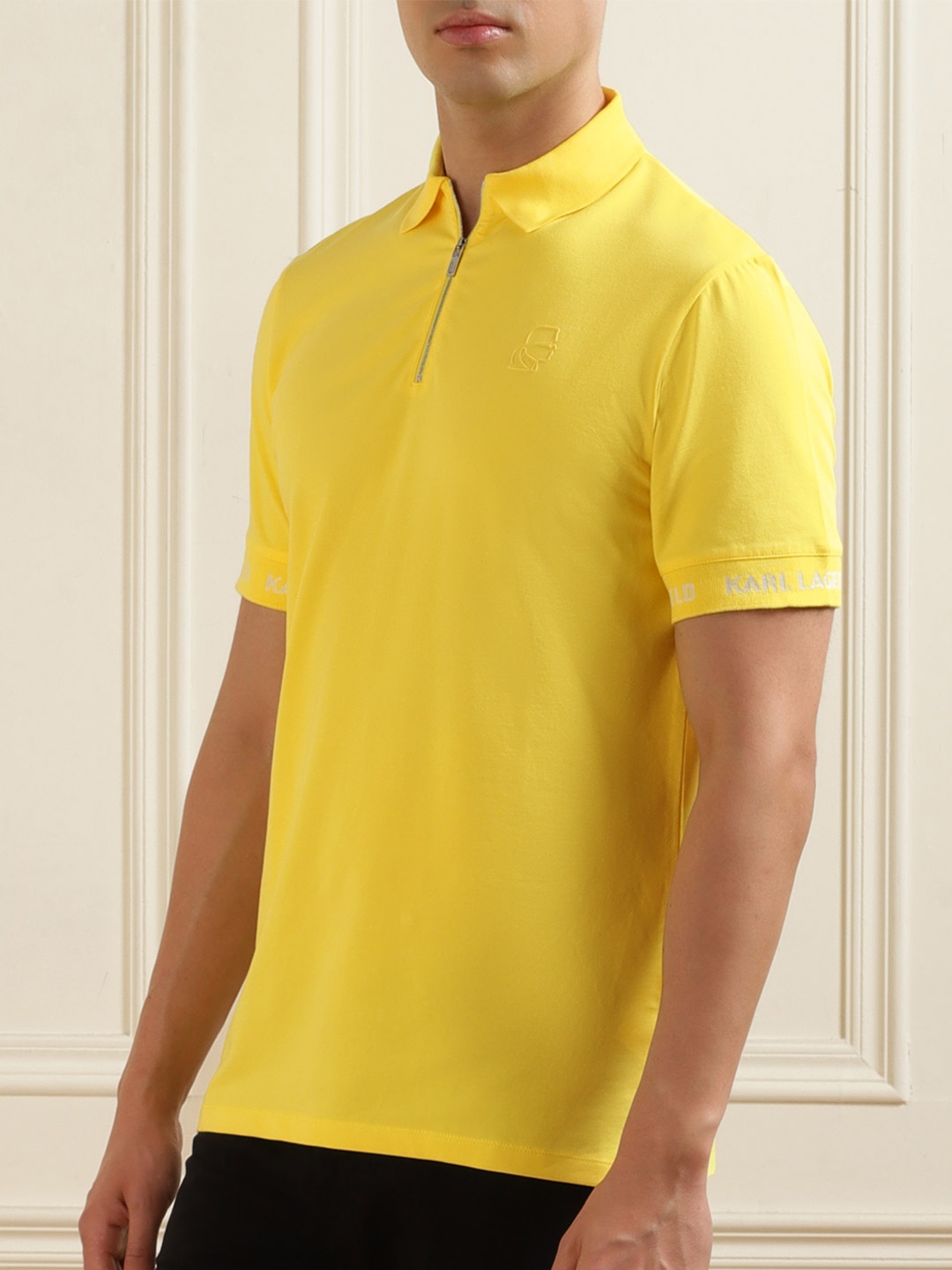 

Karl Lagerfeld Men Polo Collar Solid Cotton T-shirt, Yellow