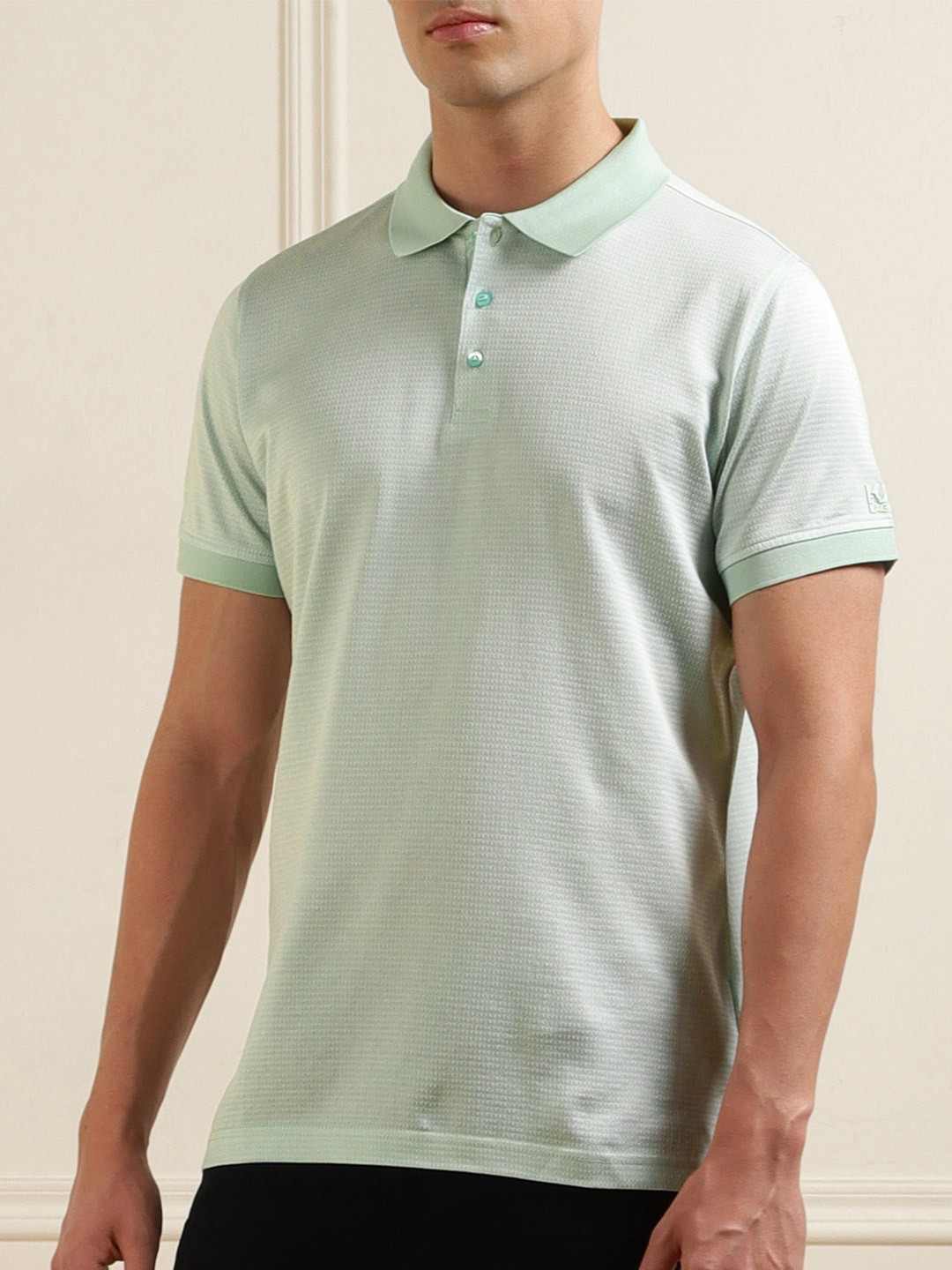 

Karl Lagerfeld Men Solid Polo Collar Cotton T-shirt, Sea green
