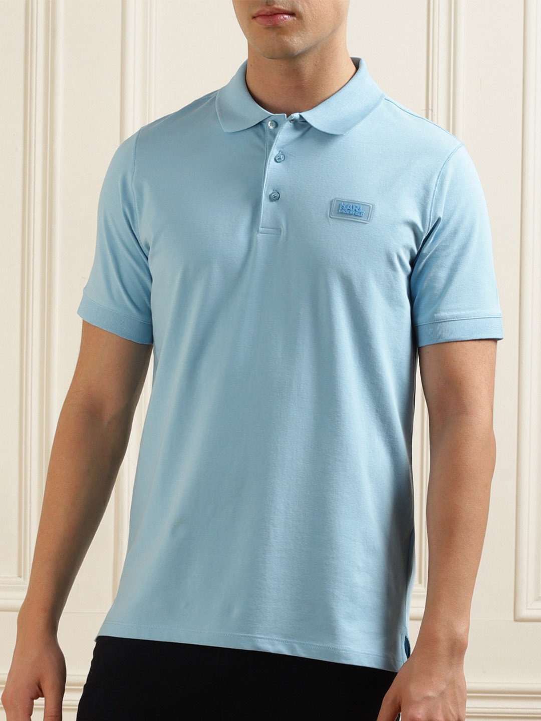 

Karl Lagerfeld Men Solid Polo Collar Cotton T-shirt, Blue