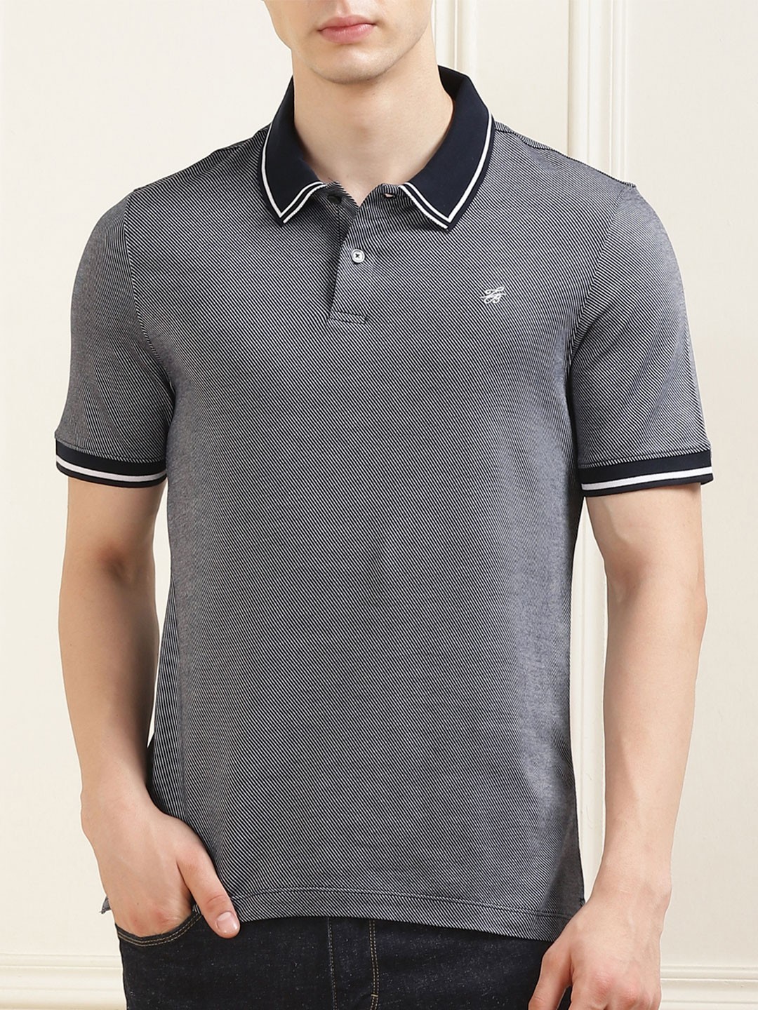 

Ted Baker Men Diagonal Striped Polo Collar T-shirt, Grey