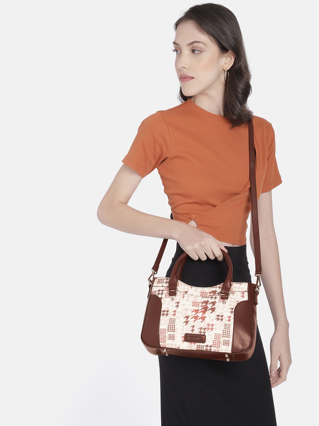 

Allen Solly Houndstooth Print Handheld Bag, Beige