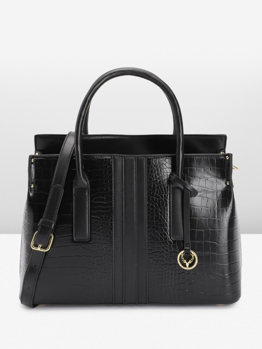 

Allen Solly Croc Textured Handheld Bag, Black