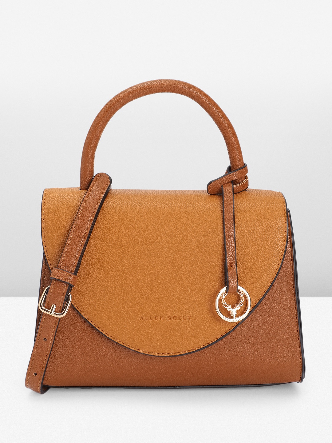 

Allen Solly Colourblocked Structured Satchel, Tan