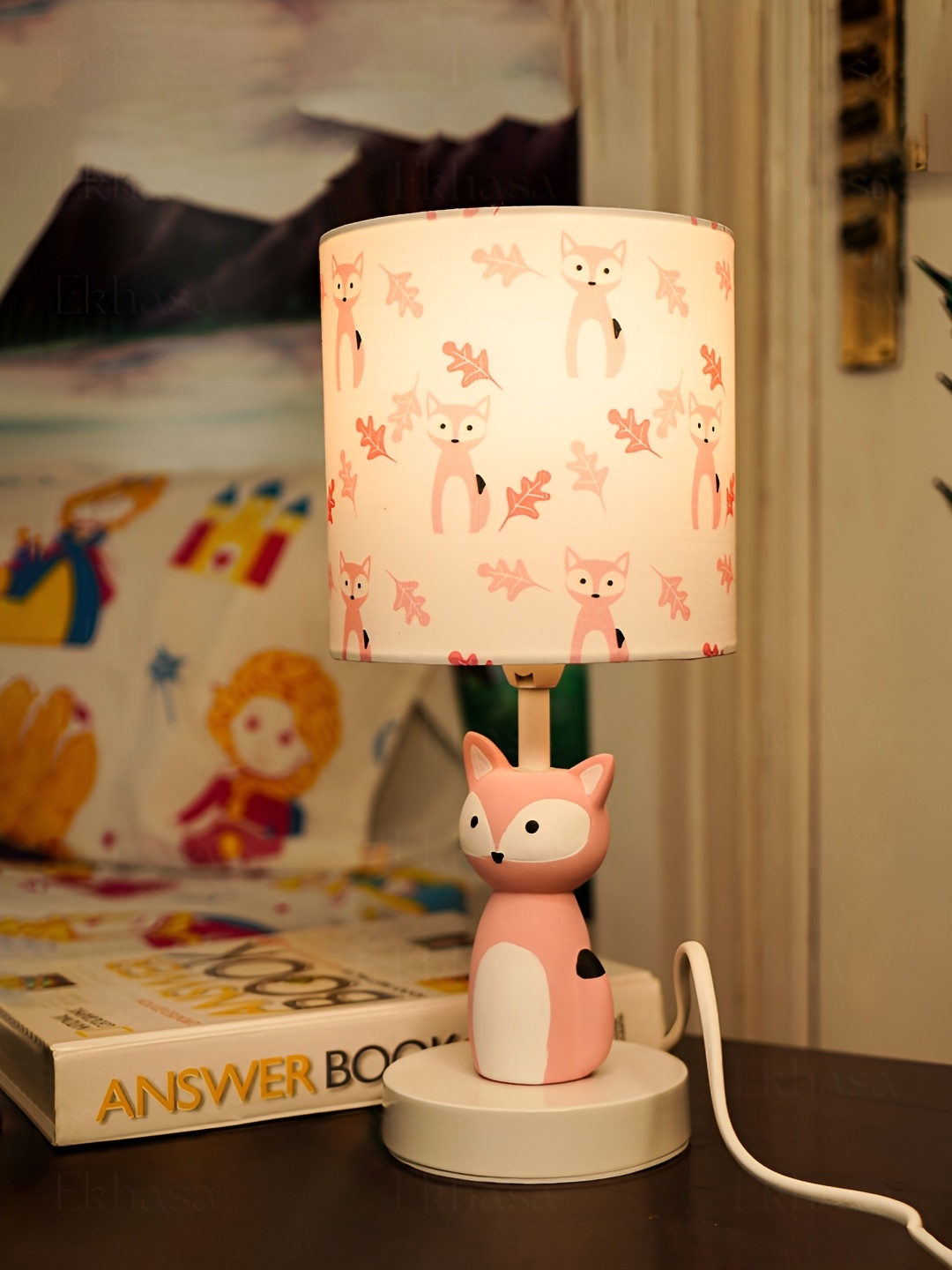 

Ekhasa Pink & White Printed Ceramic Contemporary Cylindrical Shaped Table Lamp