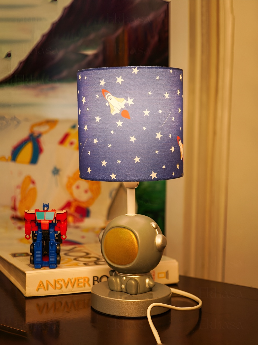 

Ekhasa Blue Printed Cylindrical Shaped Contemporary Table Lamp