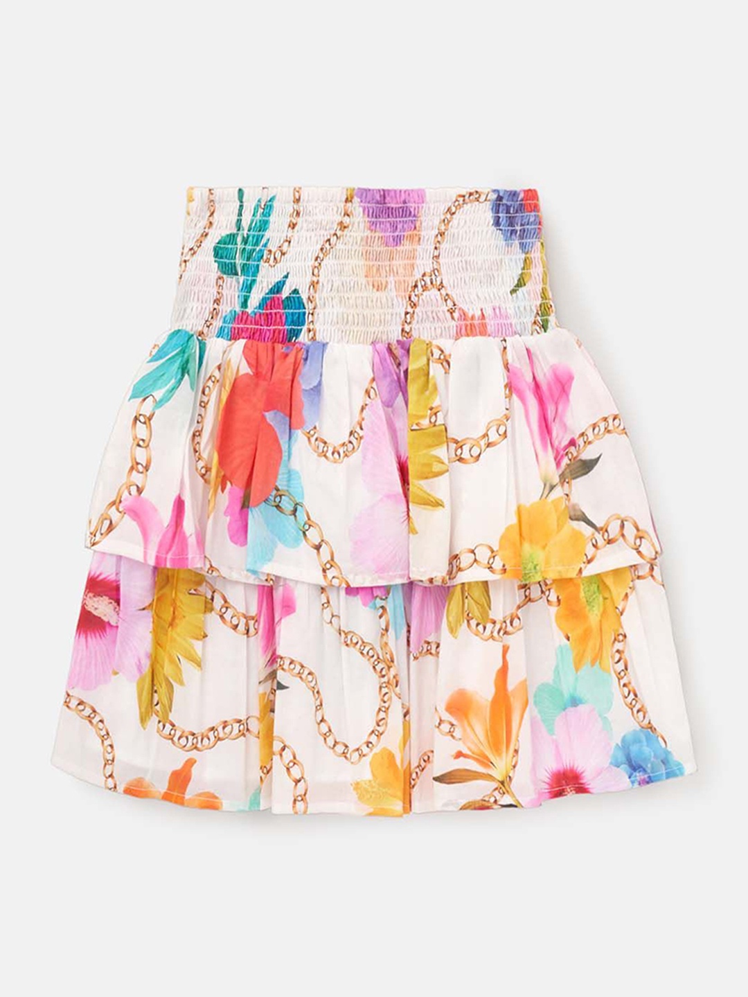 

Angel & Rocket Girls Printed Pure-Cotton Tiered Skirts, White