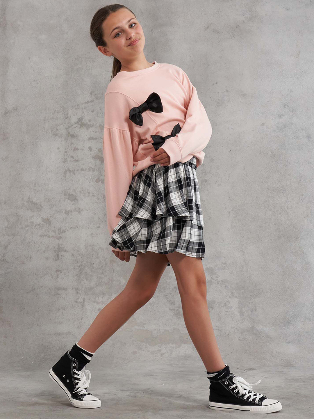 

Angel & Rocket Girls Checked Mini Flared Skirts, Black