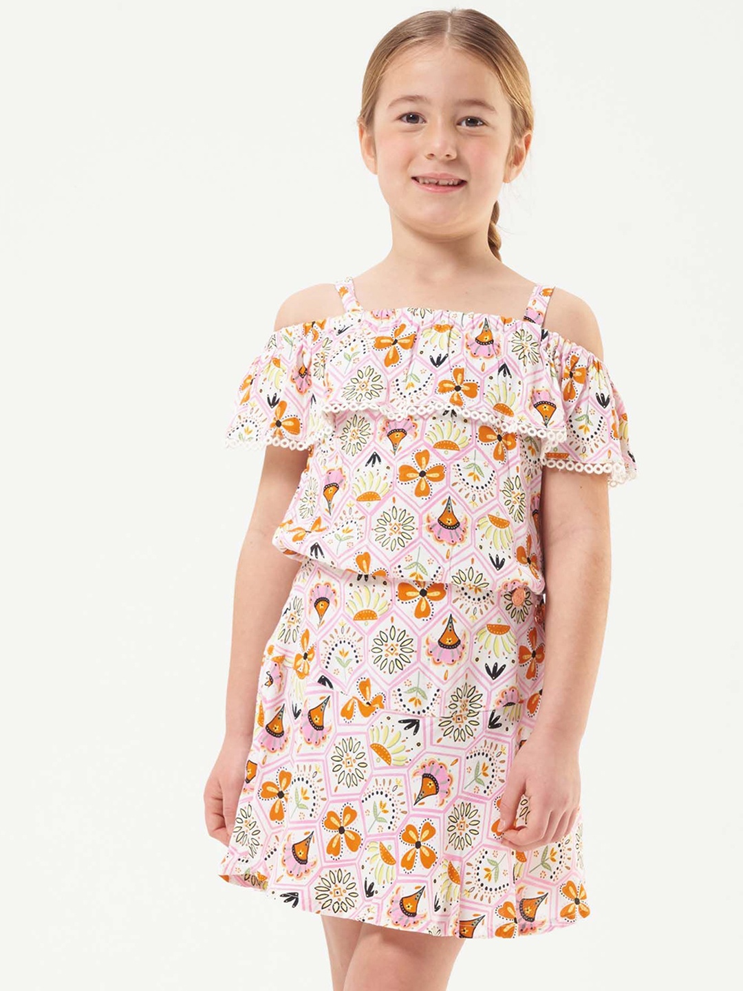Angel & Rocket Girls Floral Printed A-Line Skirts, Pink