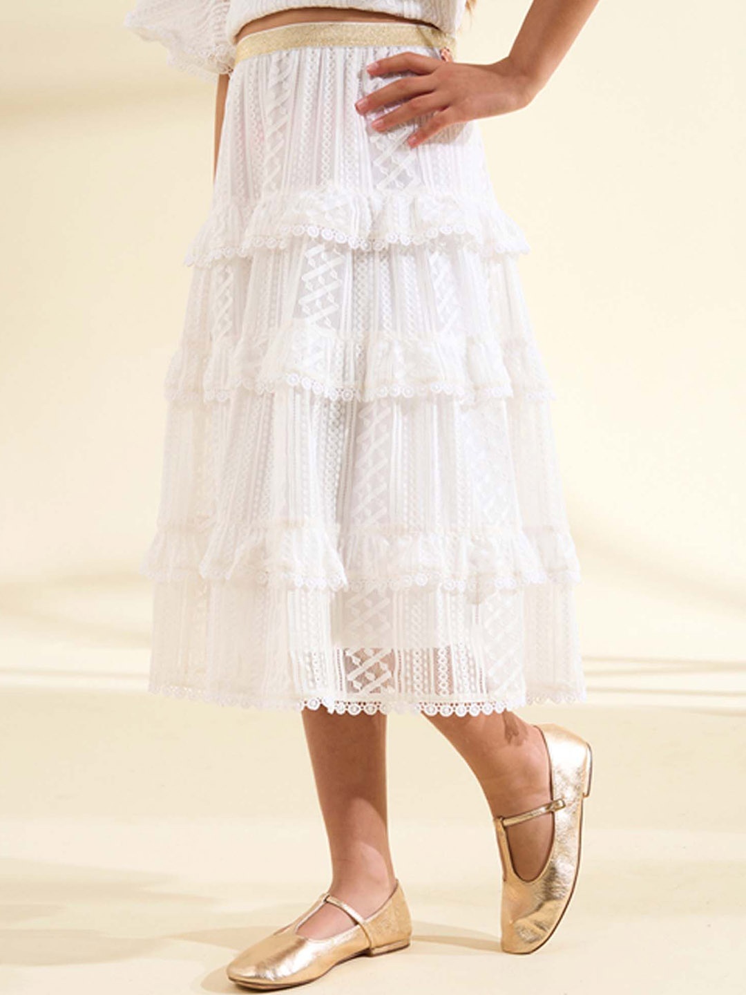 

Angel & Rocket Girls Embroidered Maxi Flared Skirt, White