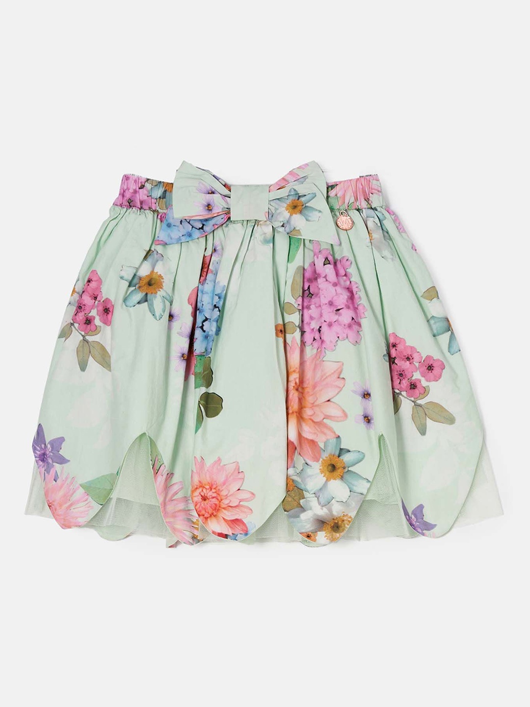 Angel & Rocket Girls Floral Printed Pure Cotton Flared Skirts, Green