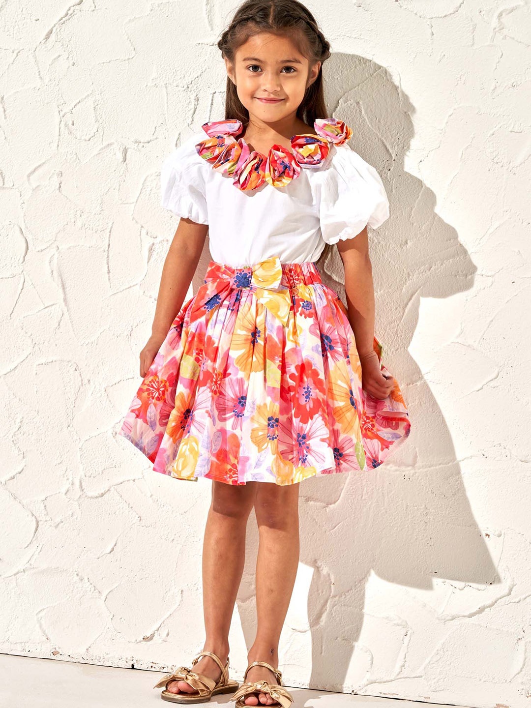

Angel & Rocket Girls Floral Printed Pure Cotton A-Line Skirts, Red