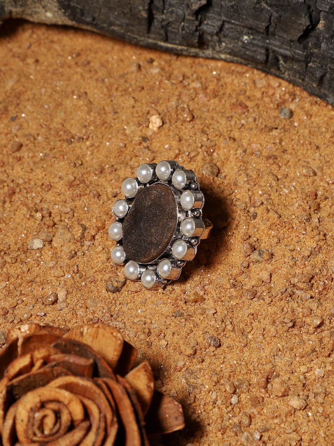 

VENI Silver-Plated Stone-Studded Finger Ring, Brown