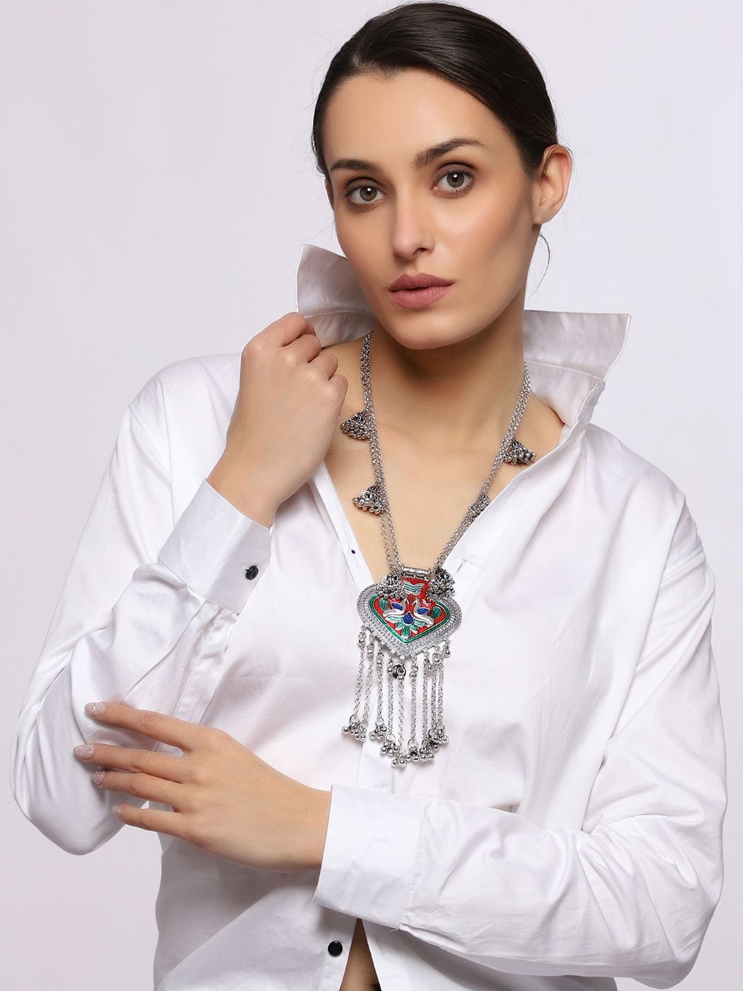 

VENI Brass Silver-Plated Oxidised Necklace