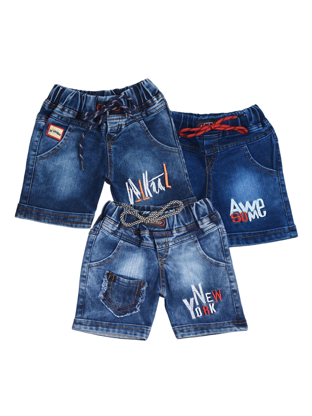 

BAESD Kids Pure Cotton Denim Jeans Shorts Combo For Boys, Pack Of 3, Blue