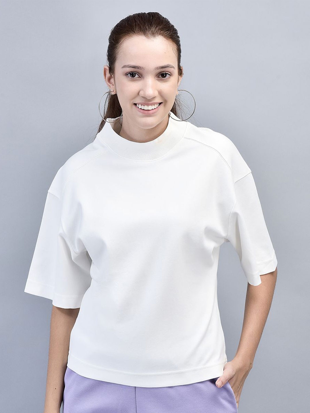 

Woods High Neck Solid Pure Cotton Top, White