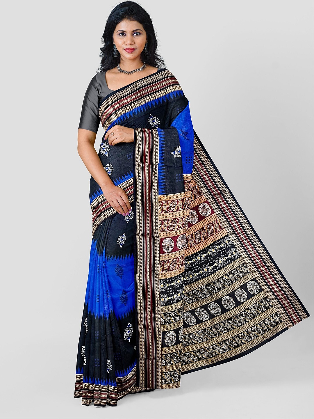 

pasapalli Ethnic Motifs Pure Cotton Sambalpuri Saree, Blue