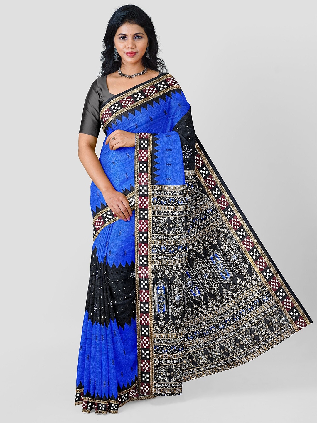 

pasapalli Ethnic Motifs Pure Cotton Sambalpuri Saree, Blue