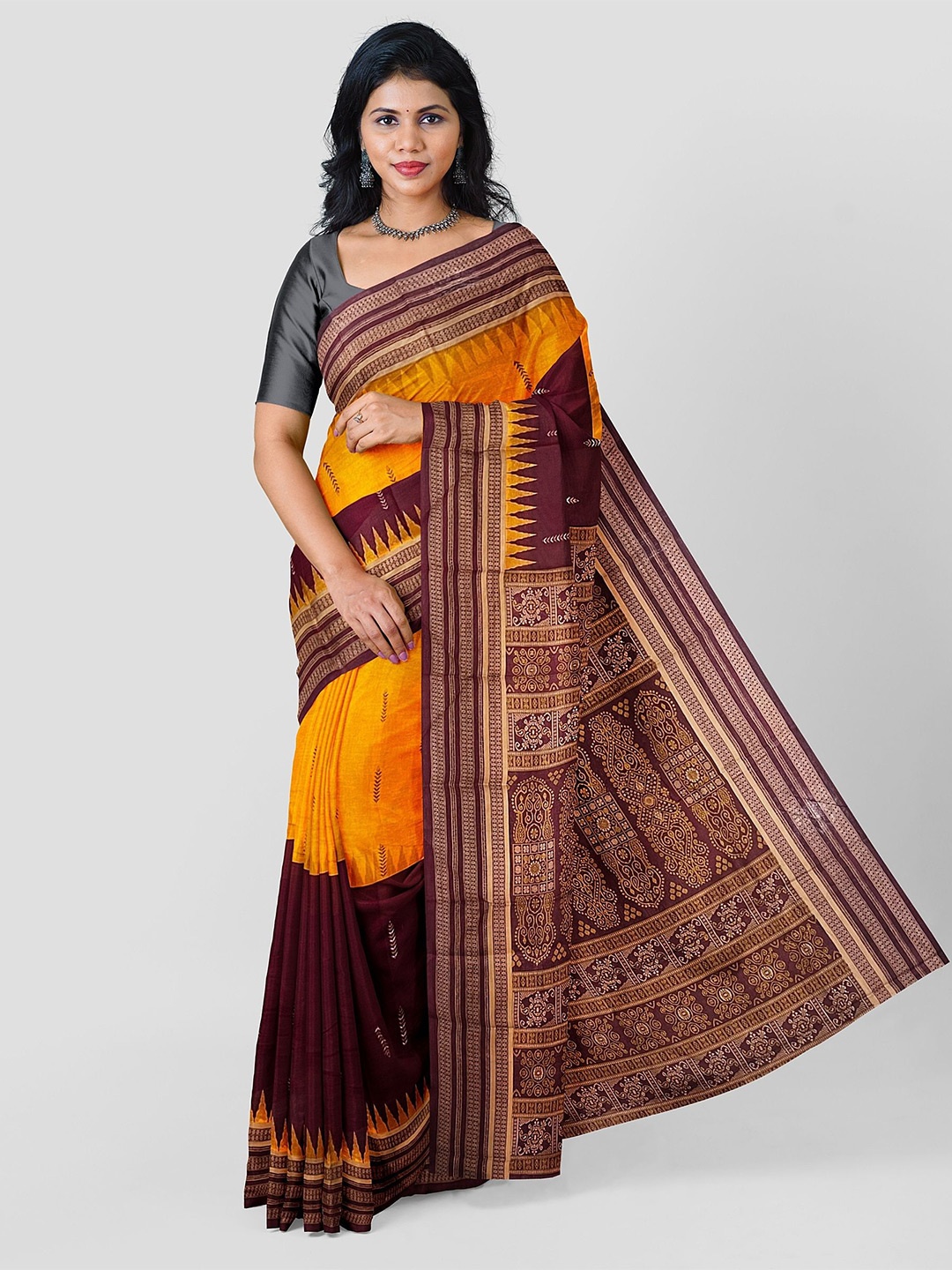 

pasapalli Ethnic Motifs Pure Cotton Sambalpuri Saree, Yellow