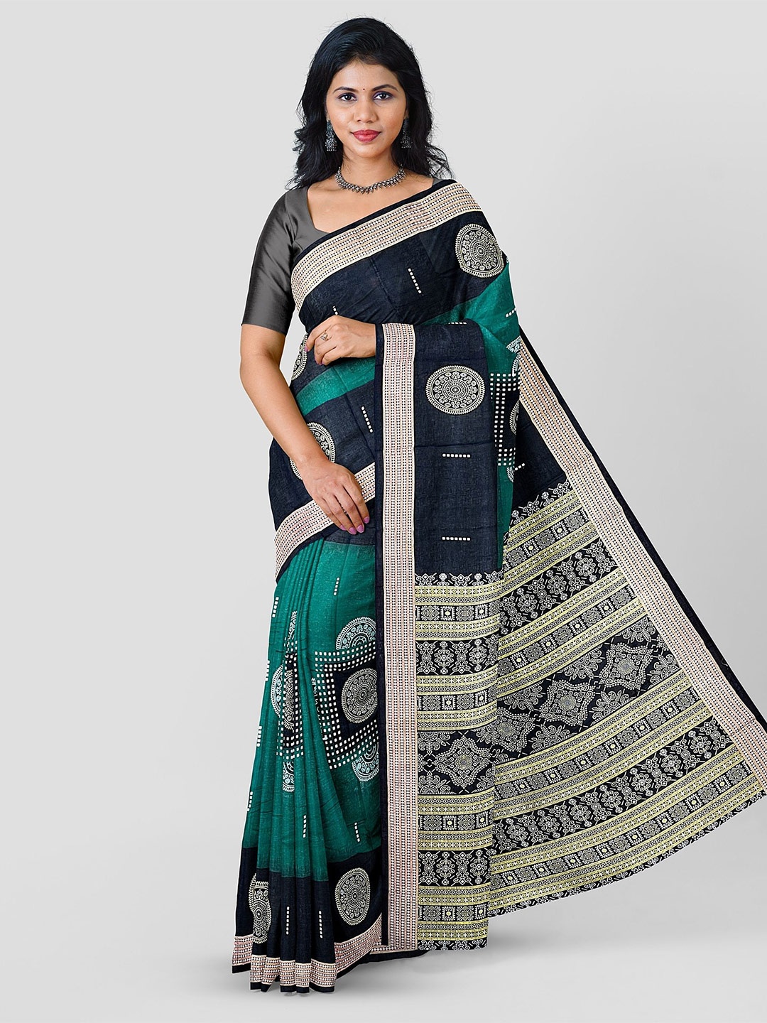 

pasapalli Ethnic Motifs Pure Cotton Sambalpuri Saree, Green