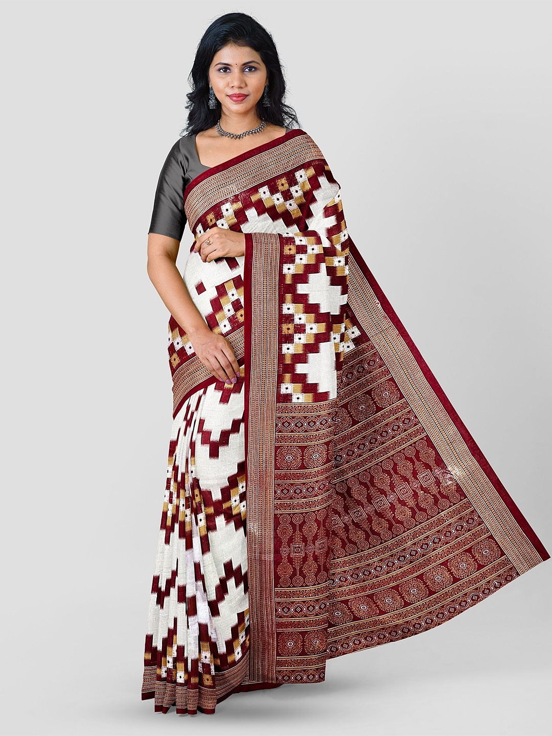 

pasapalli Ethnic Motifs Pure Cotton Sambalpuri Saree, Red
