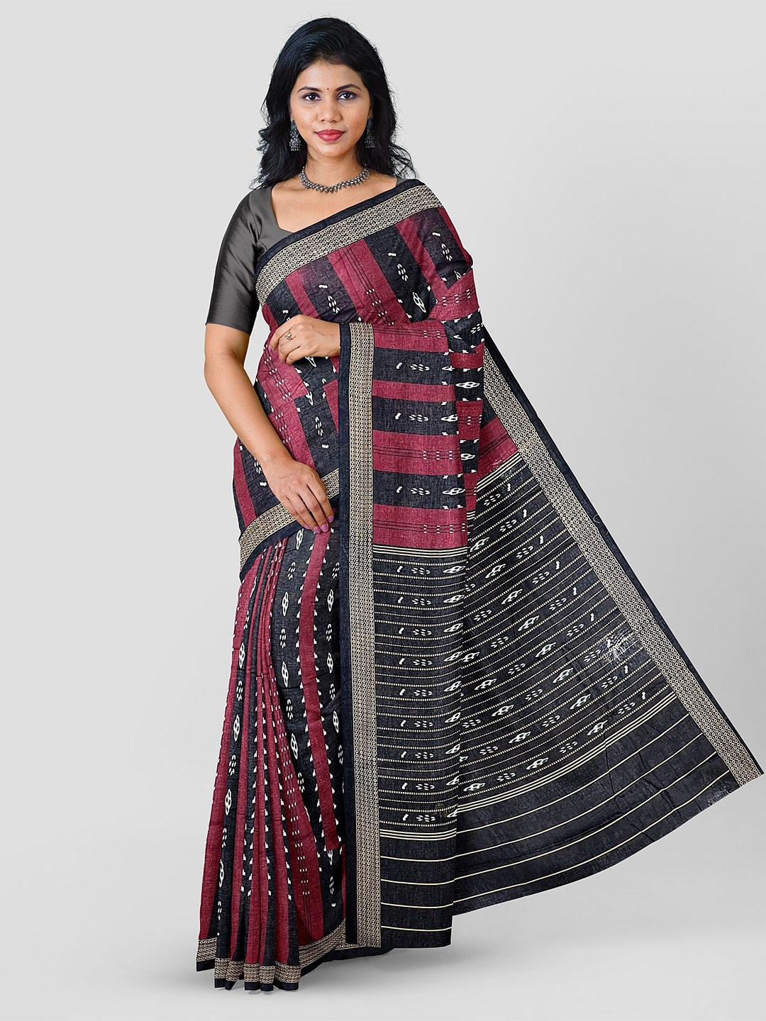 

pasapalli Ethnic Motifs Pure Cotton Sambalpuri Saree, Maroon