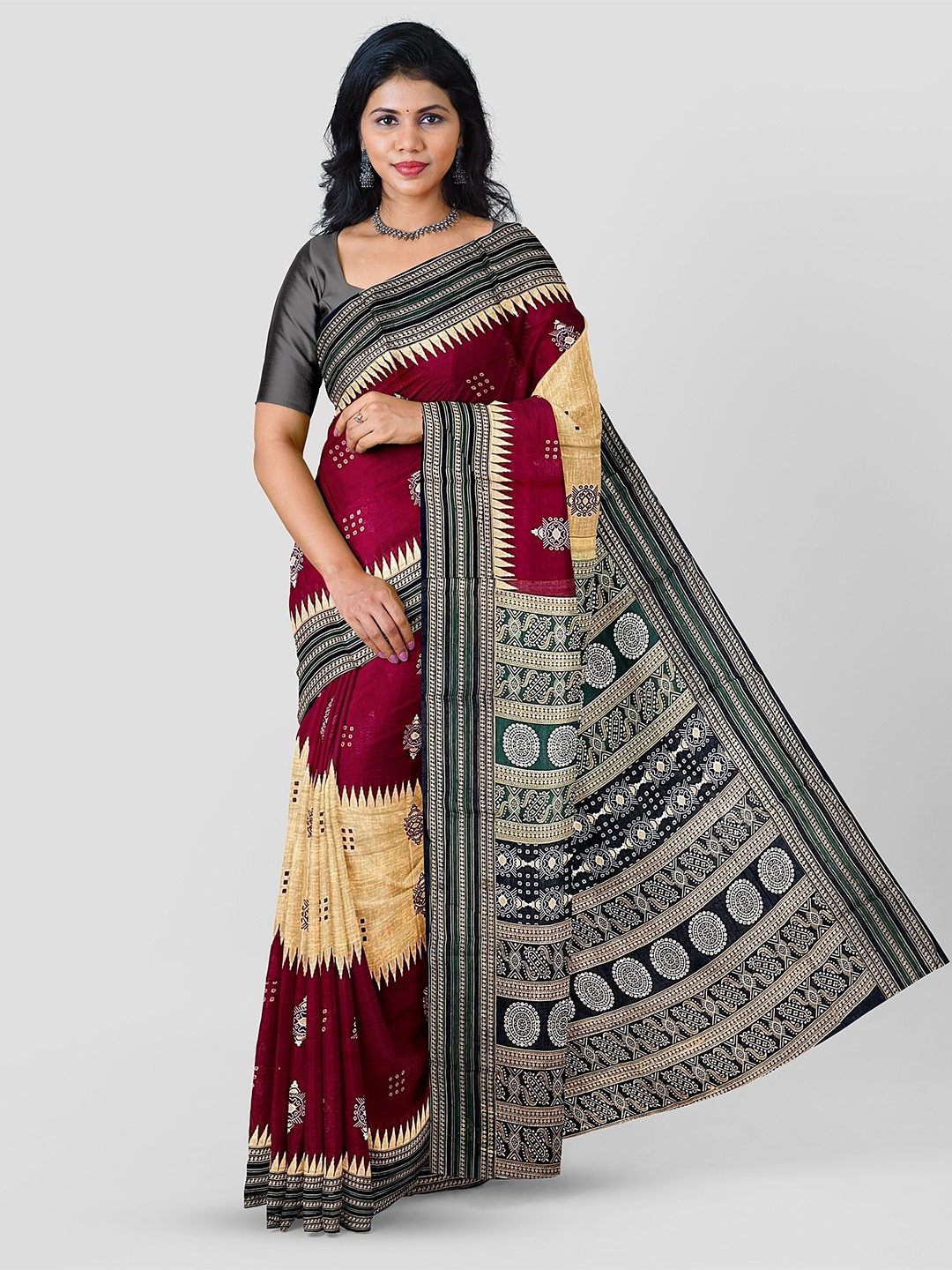 

pasapalli Ethnic Motifs Pure Cotton Sambalpuri Saree, Brown