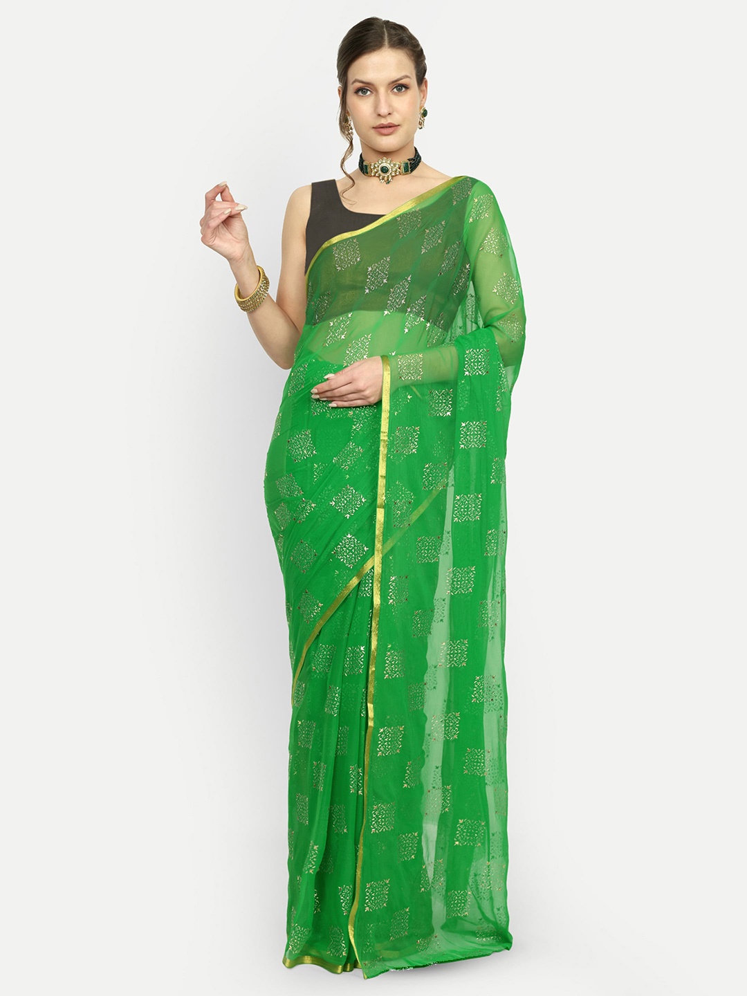 

Rhey Ethnic Motifs Zari Fusion Saree, Green