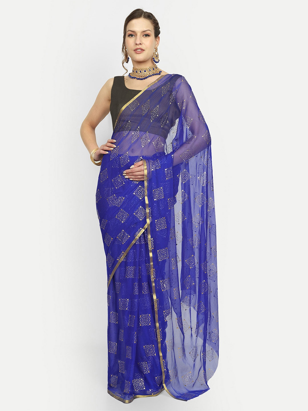 

Rhey Ethnic Motifs Zari Saree, Blue