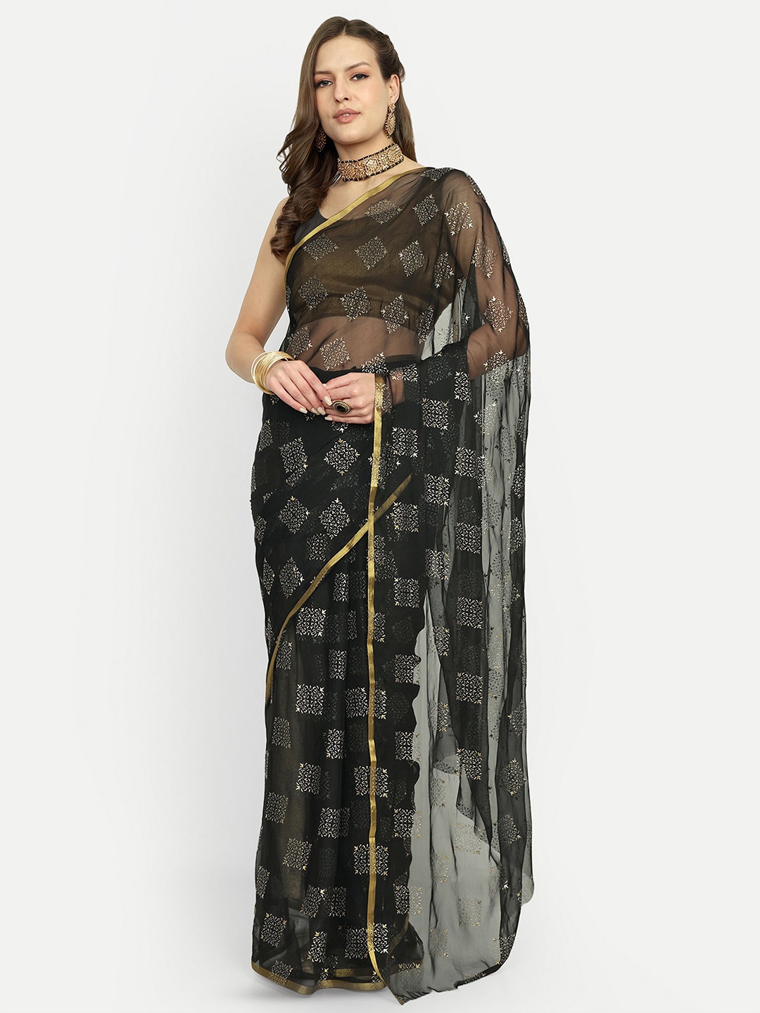 

Rhey Ethnic Motifs Zari Saree, Black