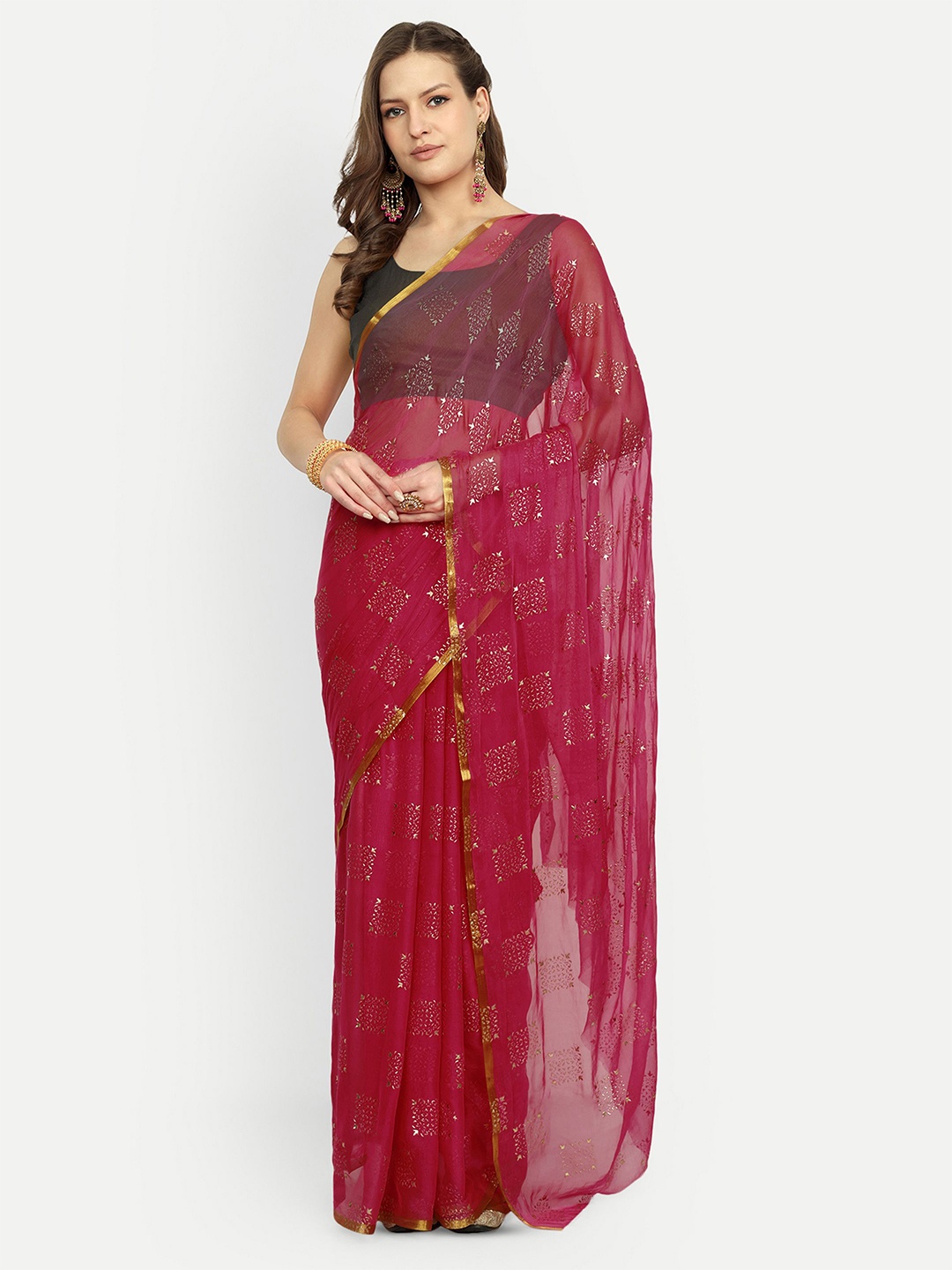 

Rhey Ethnic Motifs Zari Saree With Blouse Piece, Pink