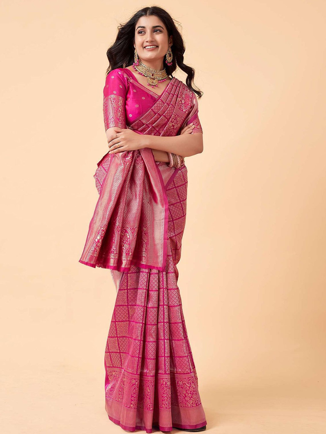 

DIVASTRI Woven Design Zari Banarasi Saree, Pink