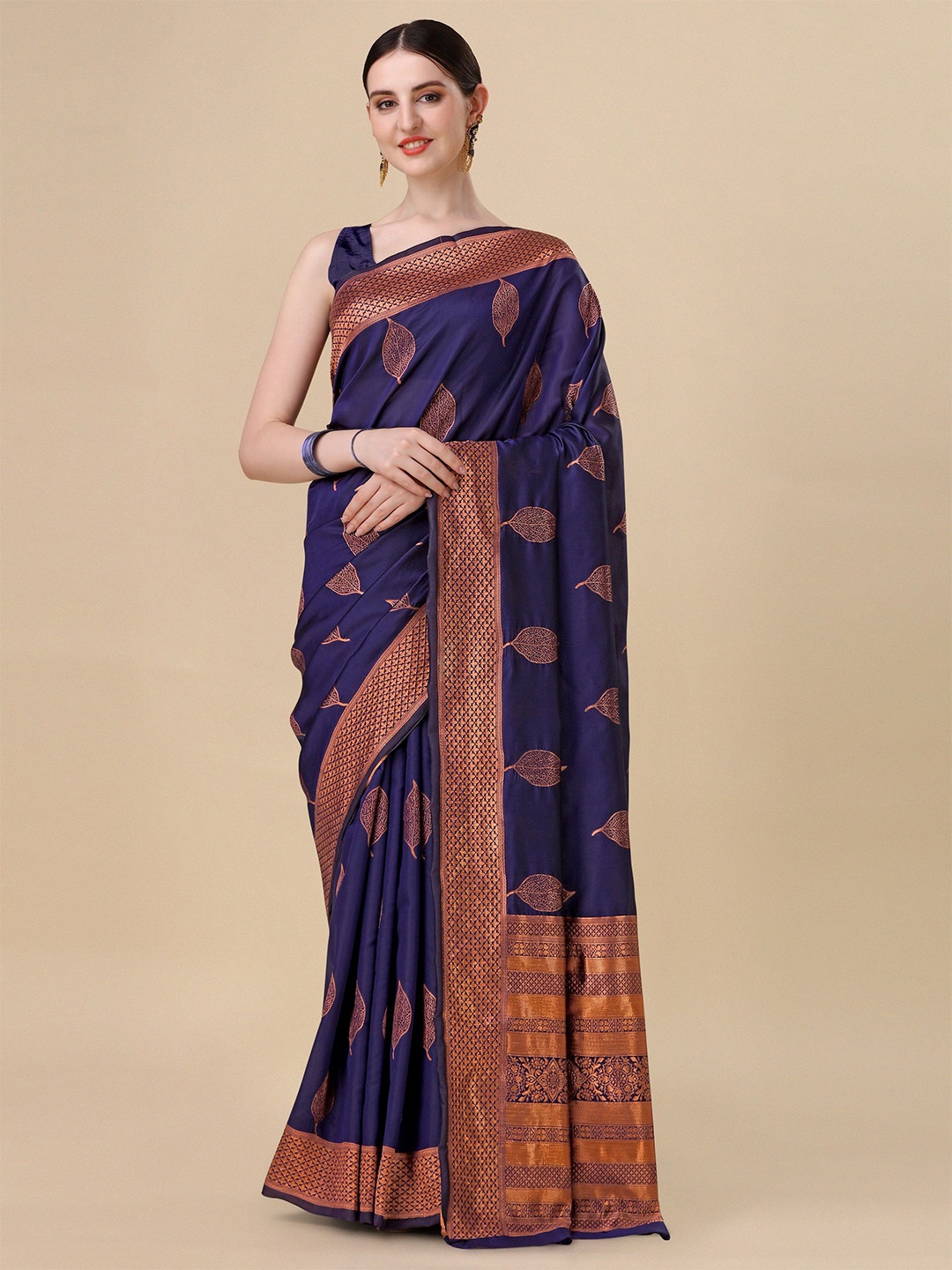 

DIVASTRI Ethnic Motifs Woven Design Zari Banarasi Saree, Navy blue