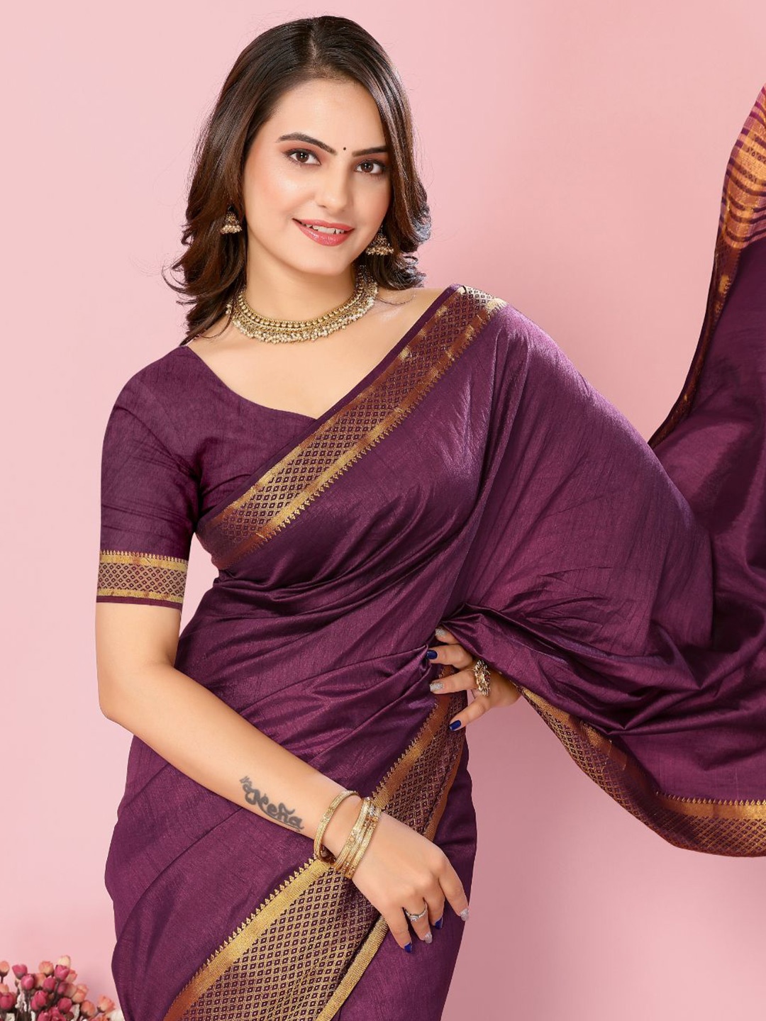 

VAIRAGEE Zari Banarasi Saree, Purple
