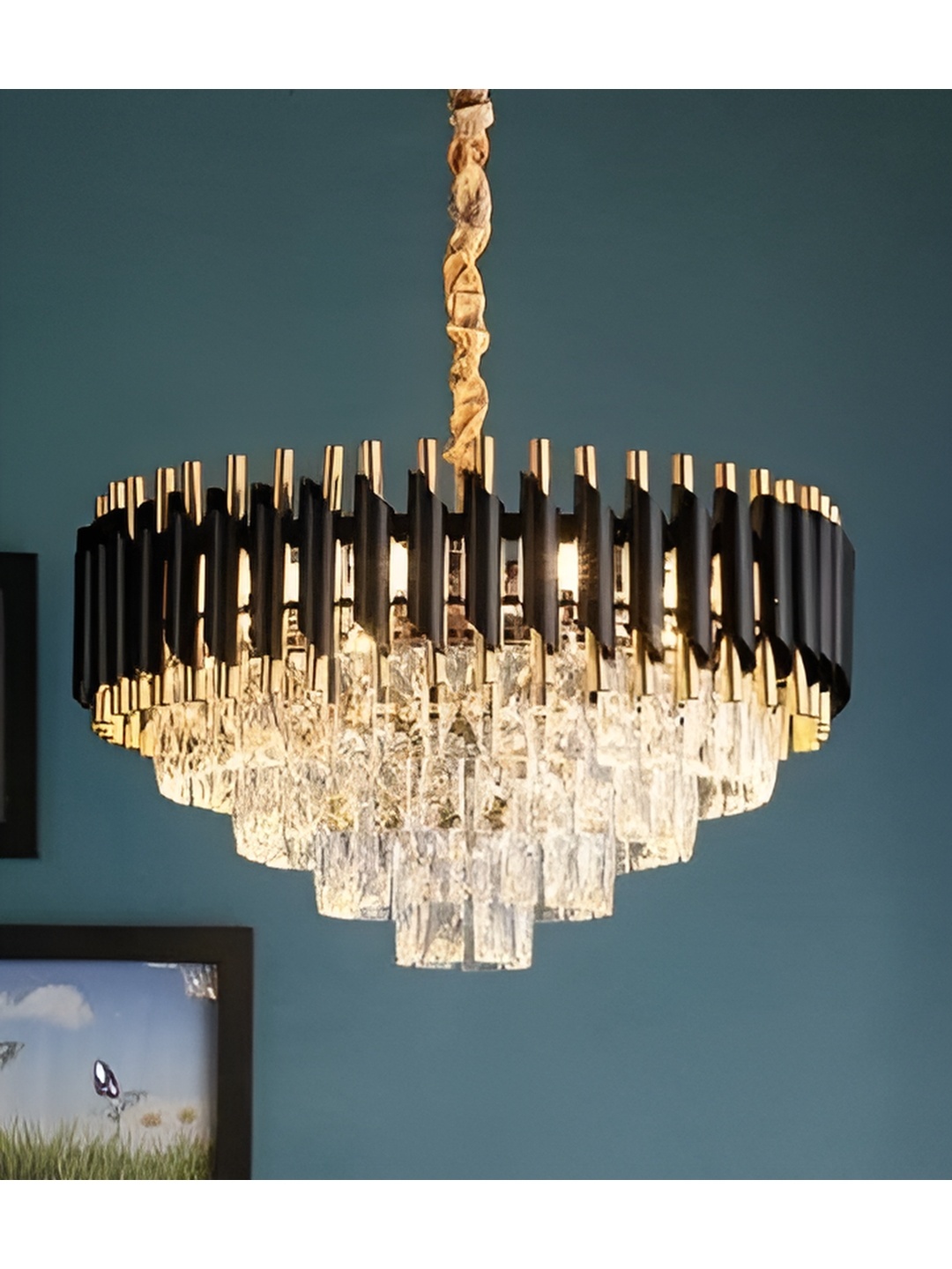 

SHRI MAHAL ANTIQUES Gold-Toned Traditional Ceiling Lamp