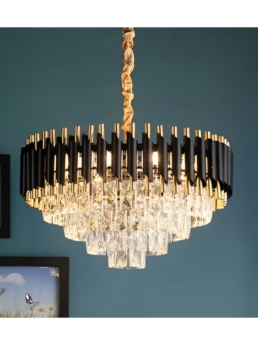 SHRI MAHAL ANTIQUES Gold-Toned Traditional Ceiling Lamp