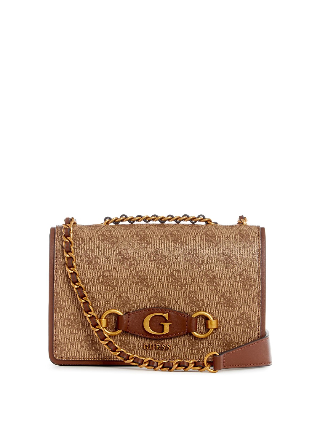 

GUESS Solid Textured PU Structured Sling Bag with Cut Work, Brown