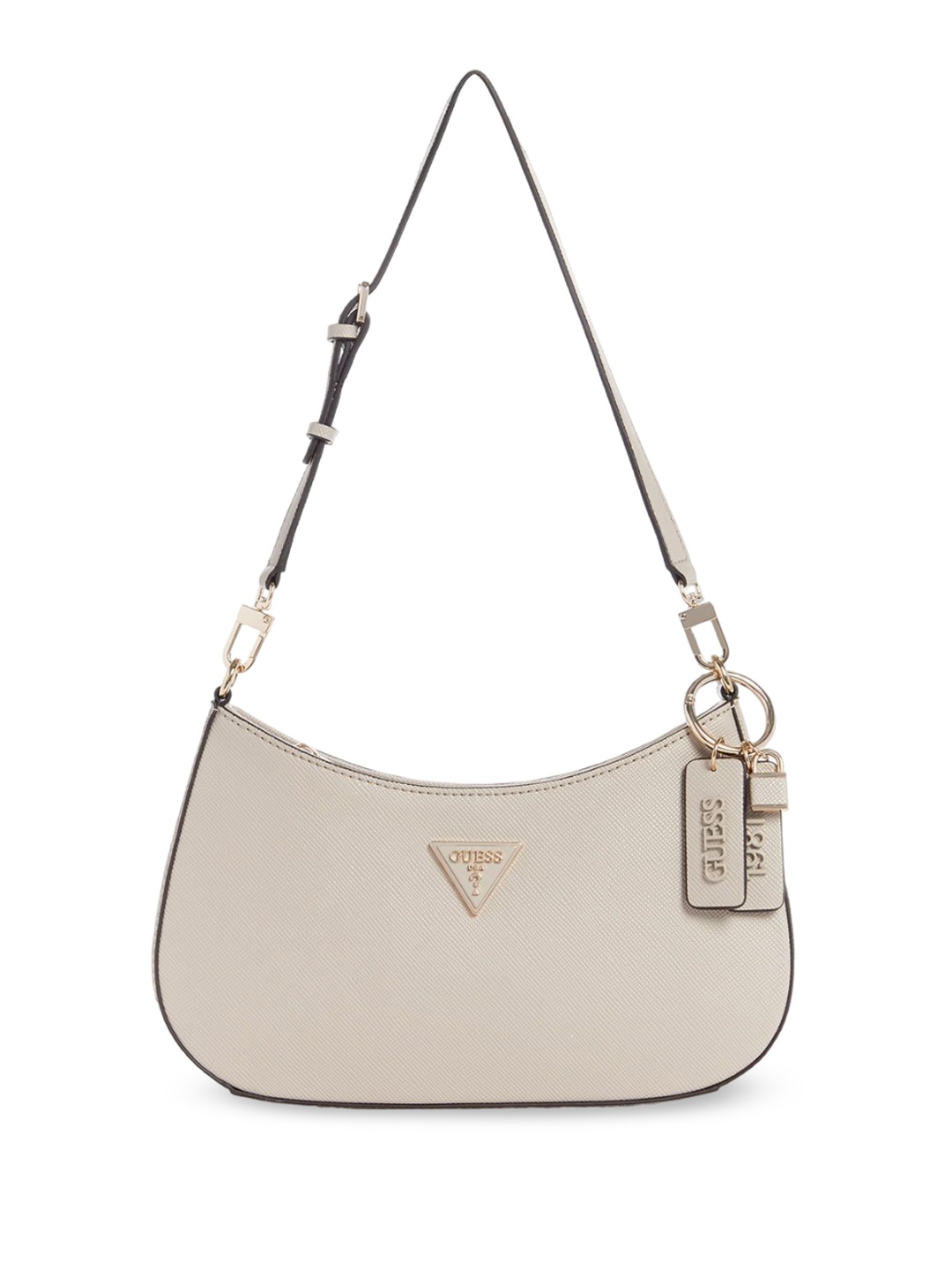 

GUESS Embellished PU Bucket Sling Bag with Cut Work, Taupe