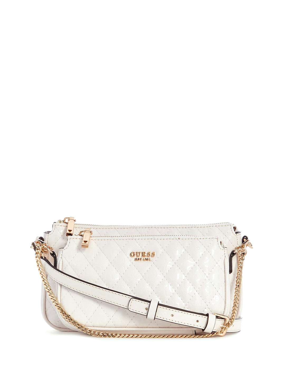 

GUESS Geometric Textured PU Structured Sling Bag with Quilted, White