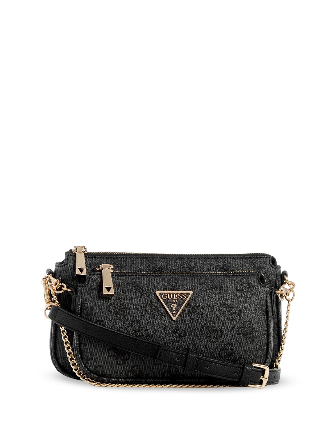 GUESS Ethnic Motifs Printed PU Swagger Sling Bag, Black